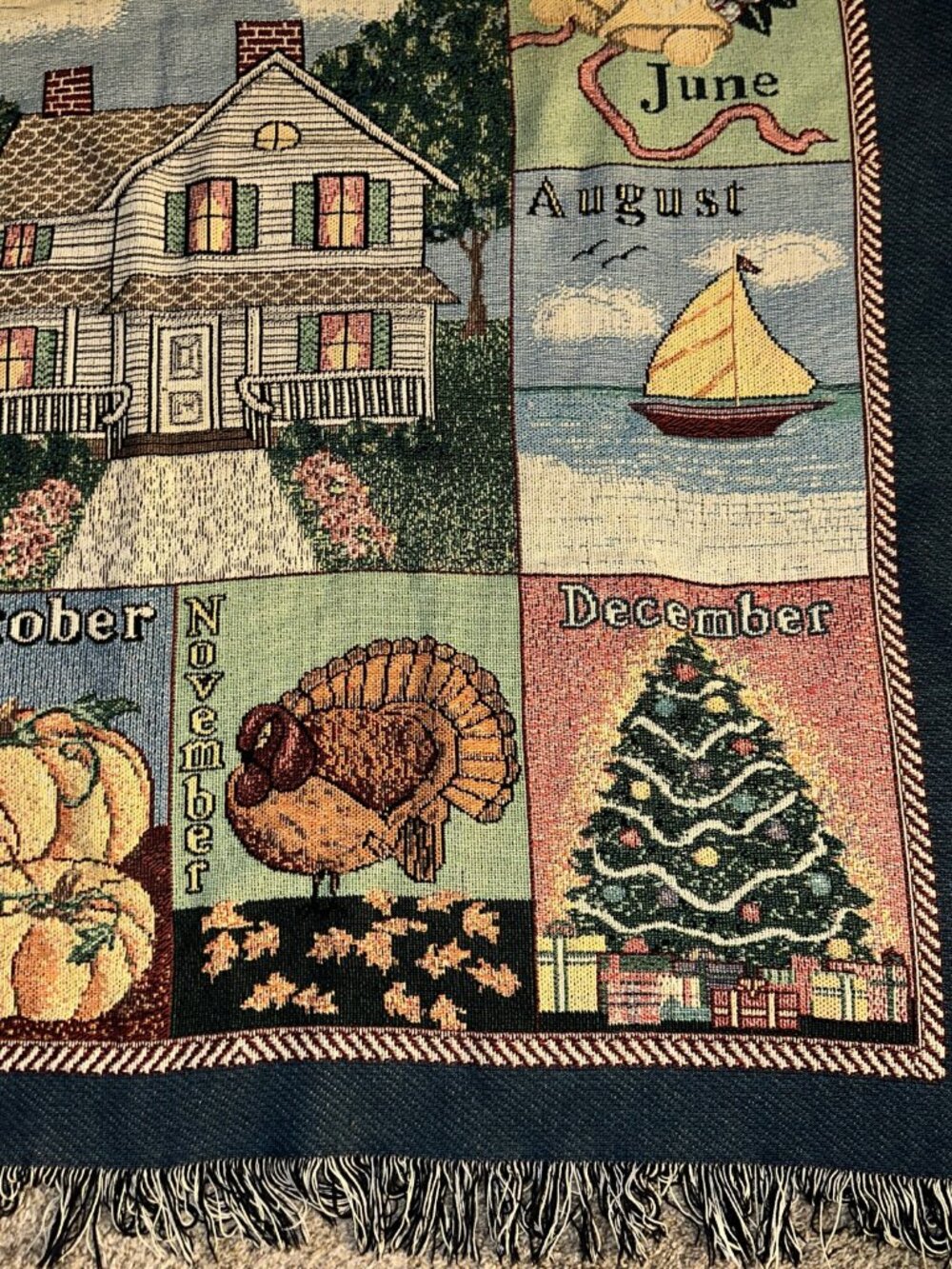 VTG Bless Our Home Calendar Months Tapestry Throw Blanket 51x60" seasons woven - Picture 5 of 7